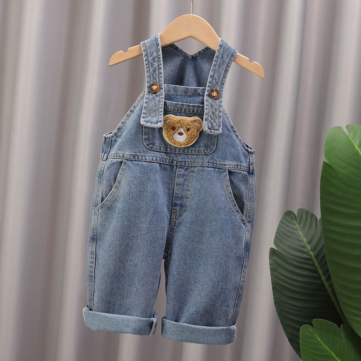 Baby denim overalls children's spring new boys and girls cartoon casual pants