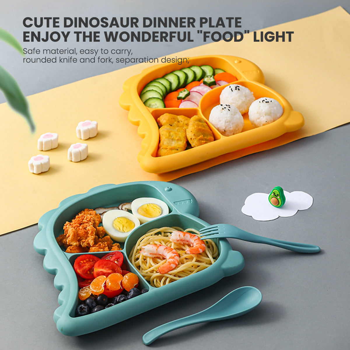 4 pcs Baby Dinosaur Style Divided Plate