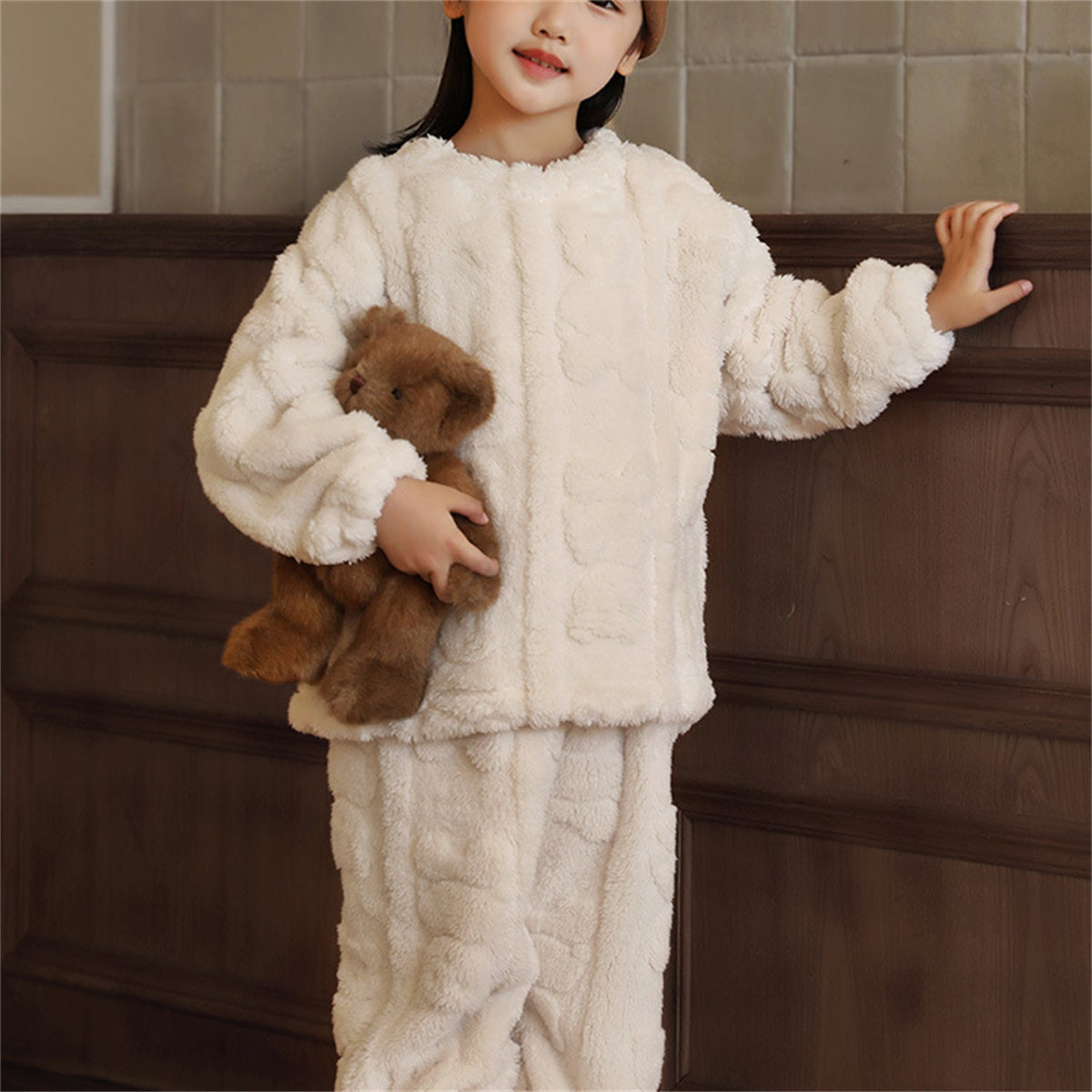 Children's autumn and winter warm velvet home wear suit