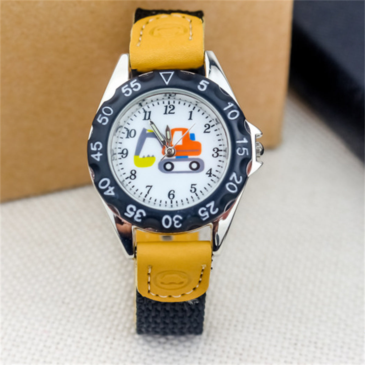 Children's cute excavator canvas breathable trendy luminous electronic watch