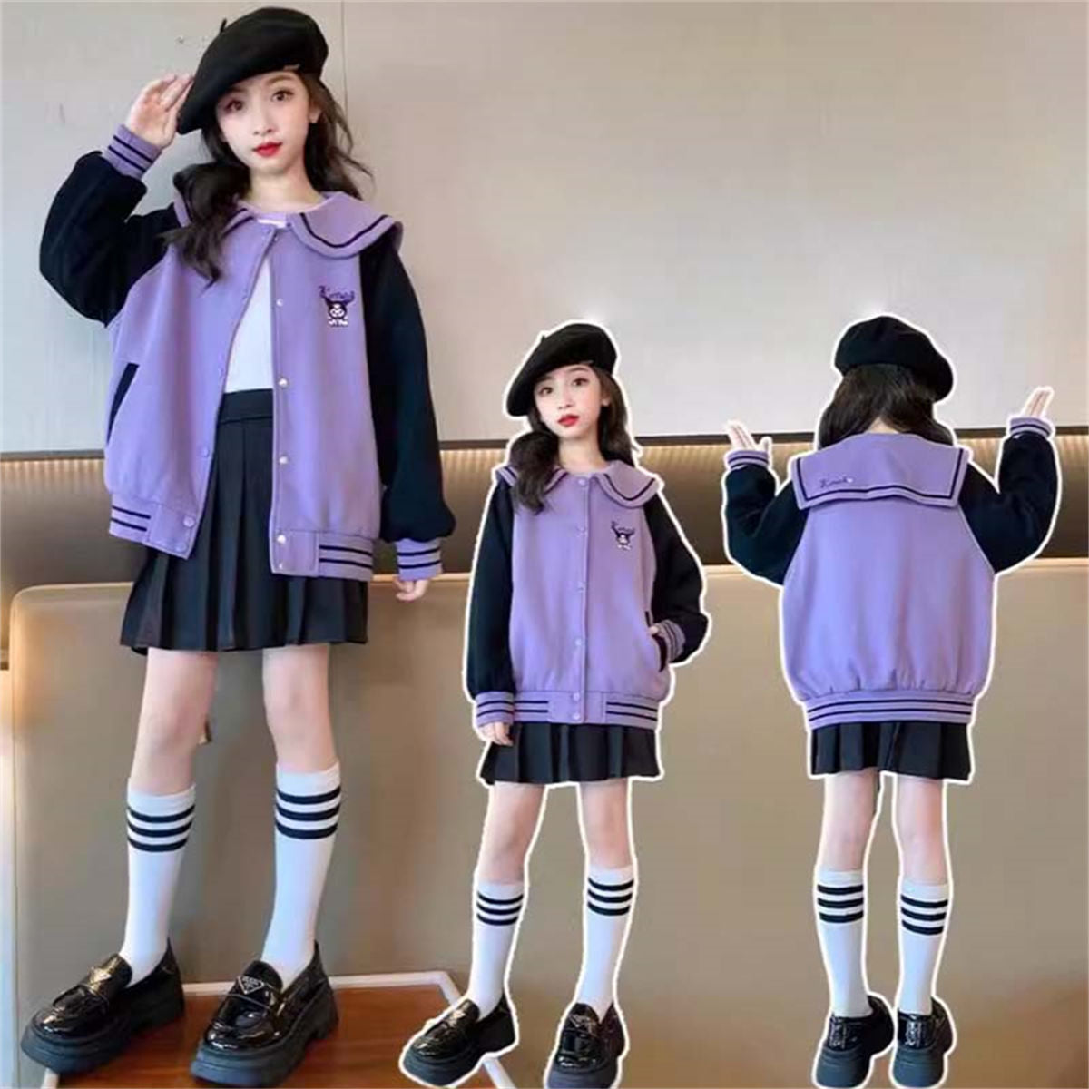 Autumn Coulomi cute doll collar baseball uniform sweater cardigan for middle and large children and girls