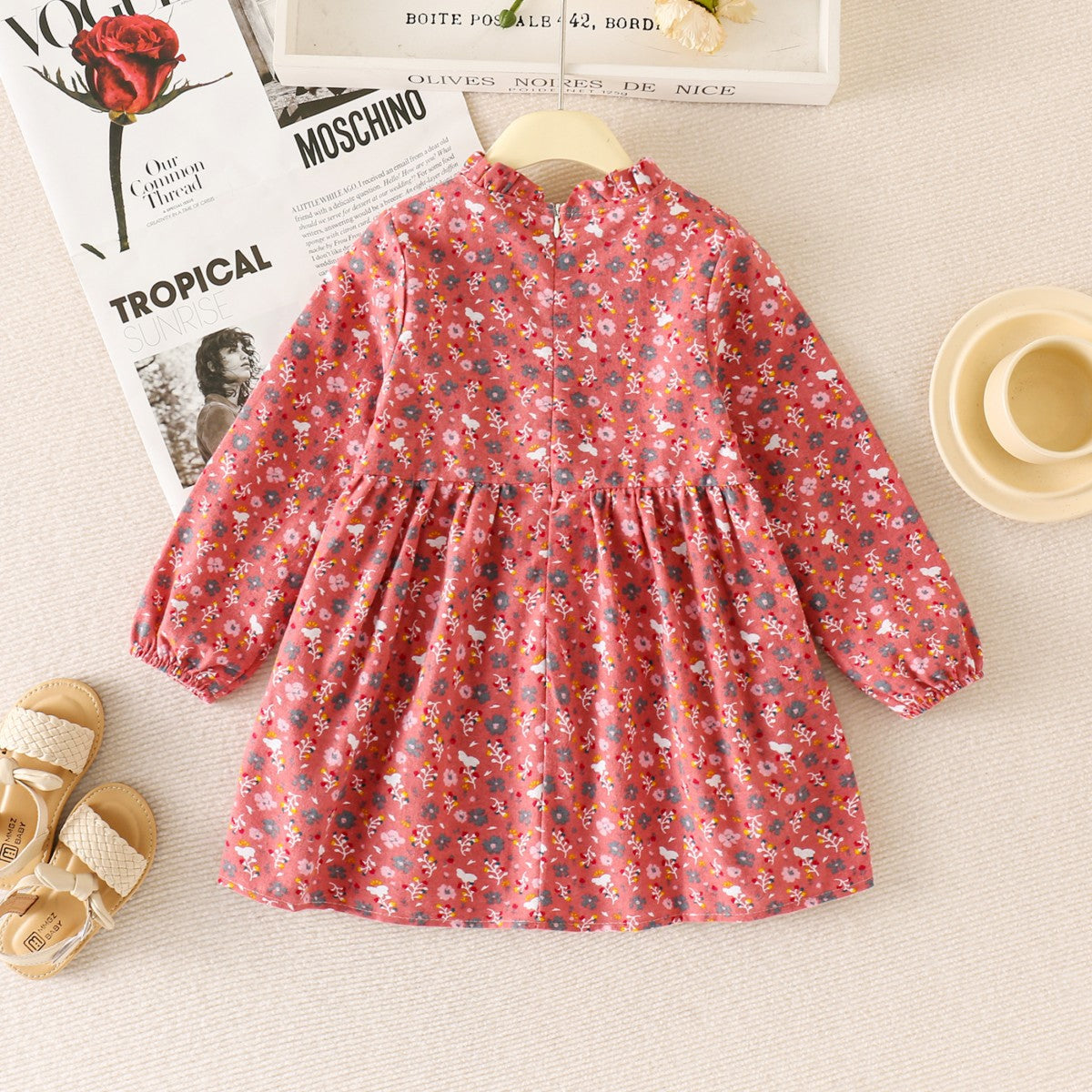 Girls dress cotton spring and autumn floral lace children's dress fashionable princess dress