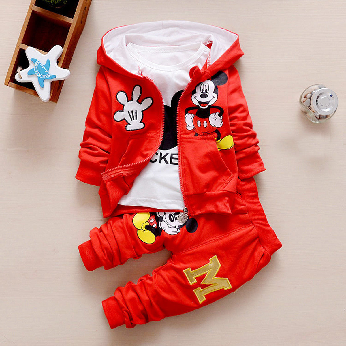 3-Piece Toddler Boy Autumn Casual Cartoon Print Long Sleeves T-shirt & Pants & Zip Hooded Jacket