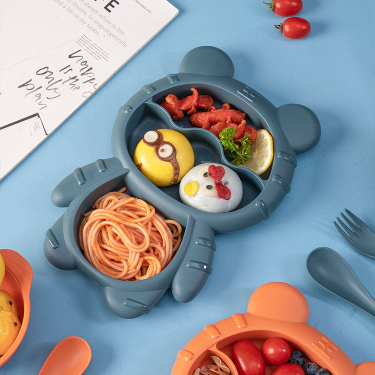 Cute cartoon children's divided plate baby feeding tableware four-piece set