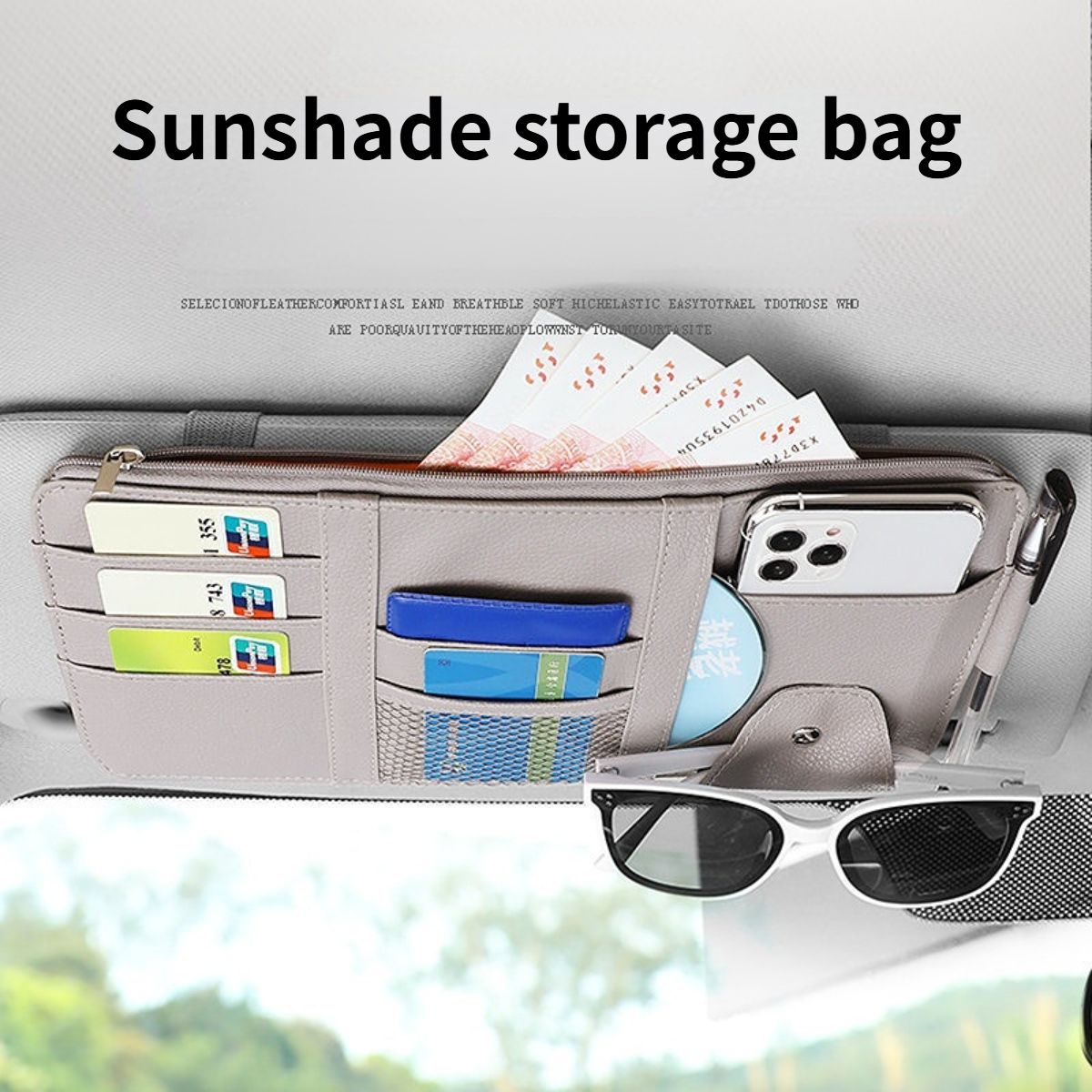 Car multifunctional card storage bag with zipper