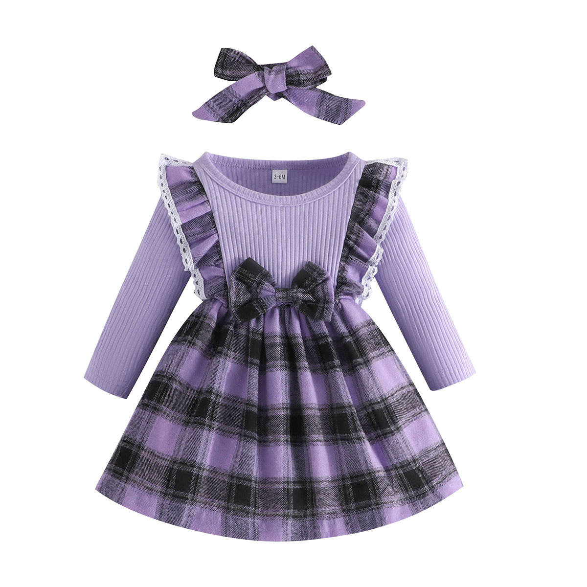 Baby Girl Christmas Long Sleeve Plaid Bowknot Dress