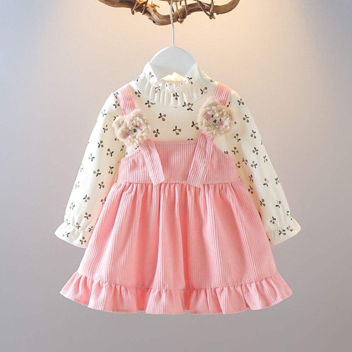 Girls Spring and Autumn Dress Fake Two-piece Set New Children's Corduroy Little Girl Princess Skirt