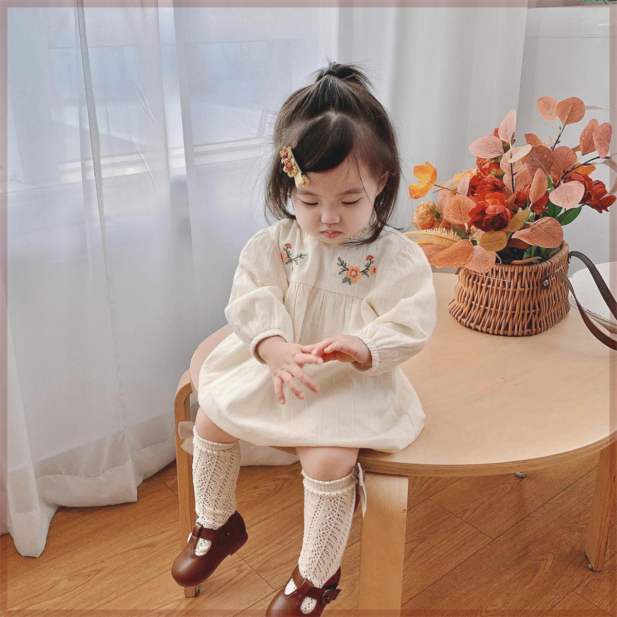 Baby girl spring and autumn floral long sleeve princess dress