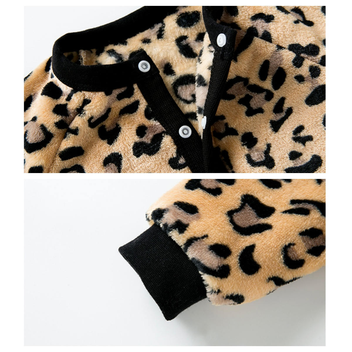 Newborn warm plus fleece long sleeve leopard print jumpsuit