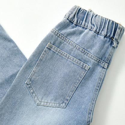 4-9 Years Embroidered Denim Wide-Leg Pants