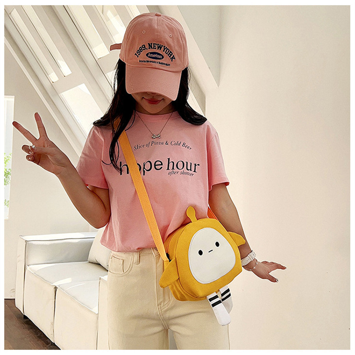 Children's cute egg party bag cartoon large capacity canvas messenger bag