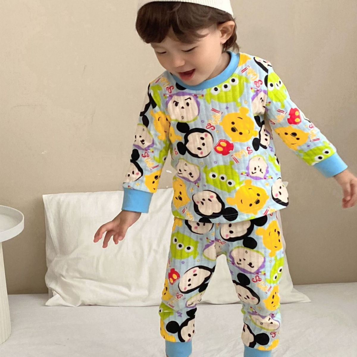 Children's two-piece cartoon pattern print long-sleeved suit