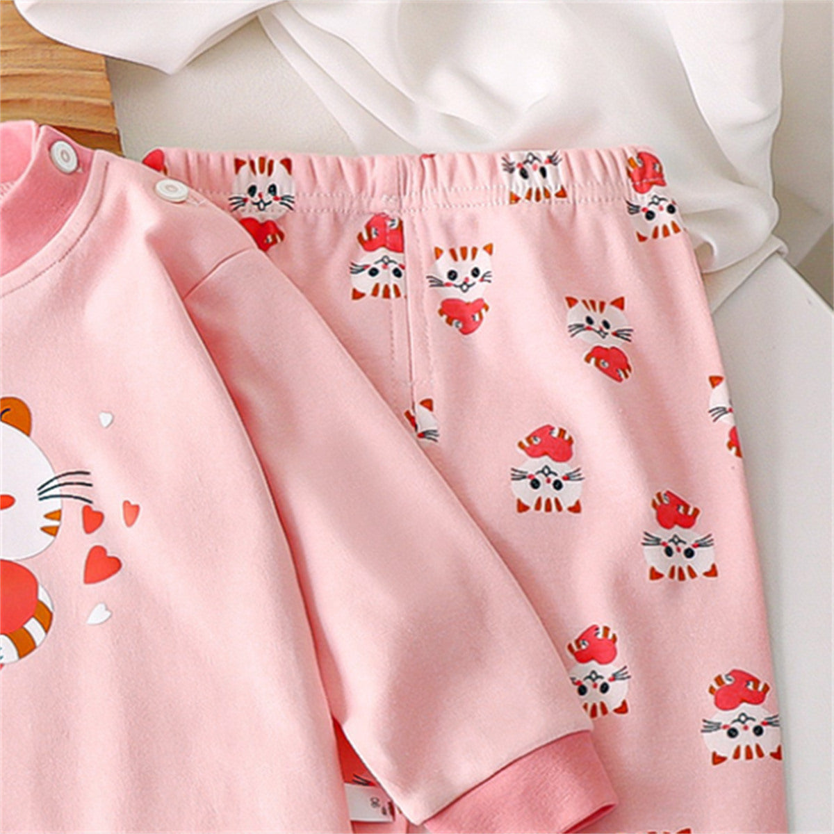 Pink little girl cute cat home clothes set