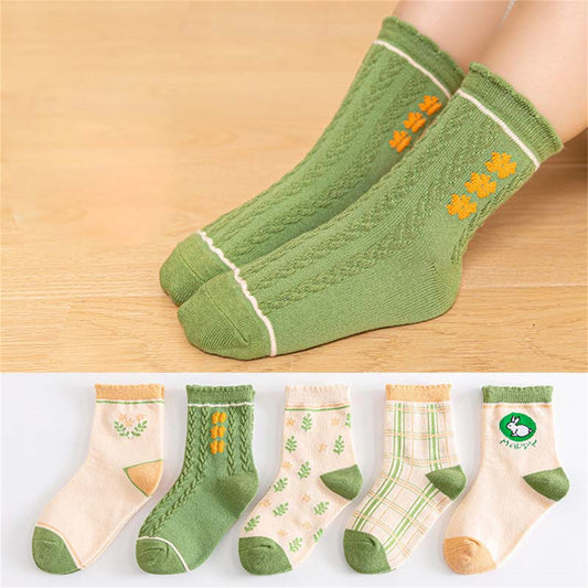 Children's girls autumn and winter fresh green soft skin-friendly breathable socks set