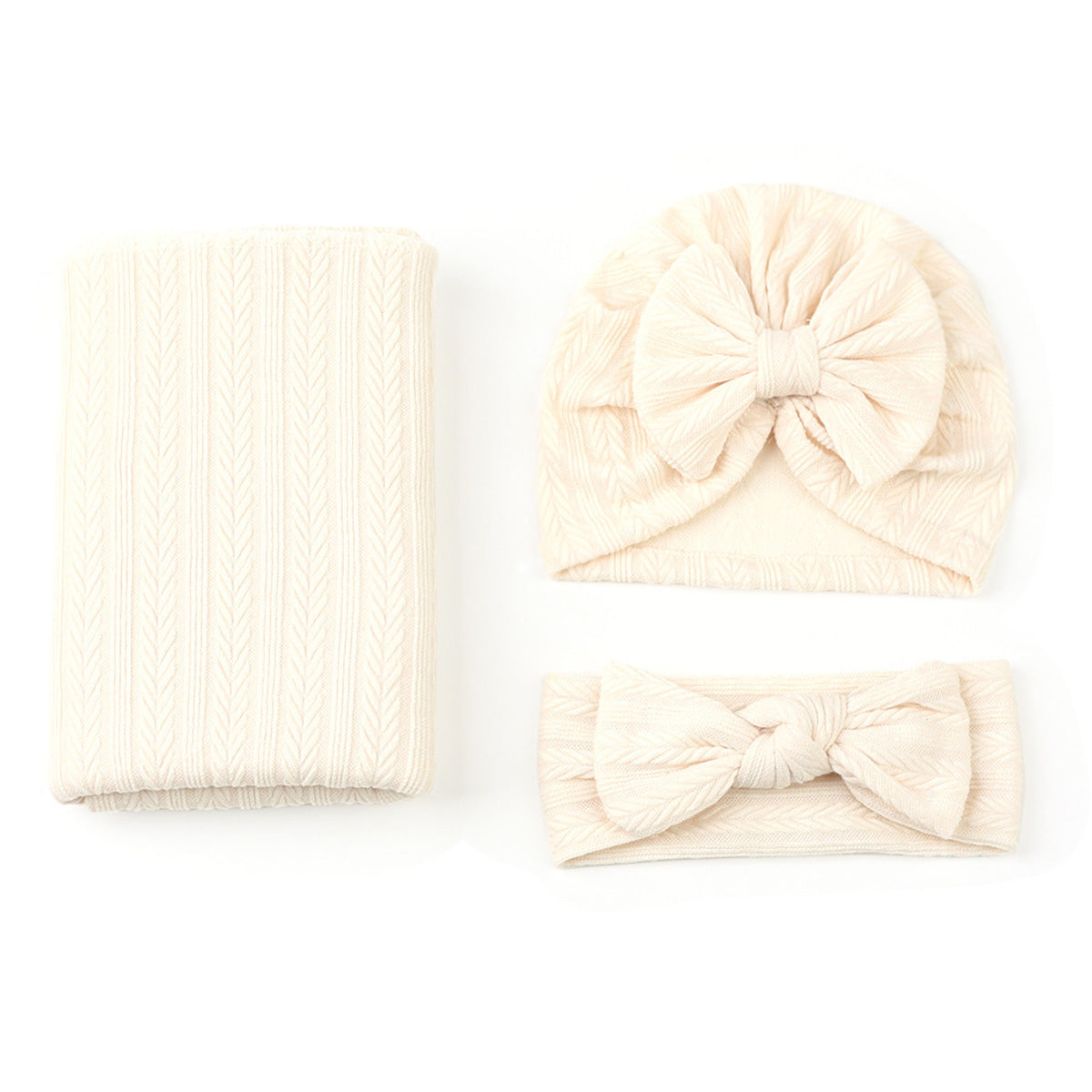 3-piece Nwe Born Baby Solid Color Wrap Warm Blanket & Infant Hat & Bowknot Headwrap