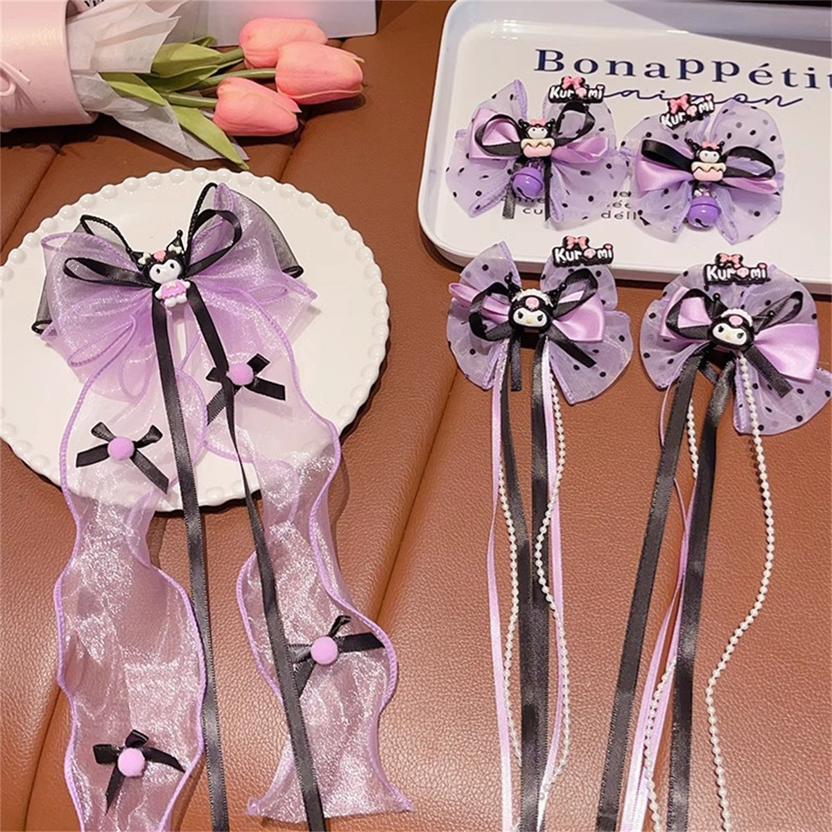 Children's 2-pack cartoon 3D pattern Coulomi bow ribbon hairpin