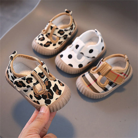 Little girls cute leopard check soft sole fabric toddler shoes