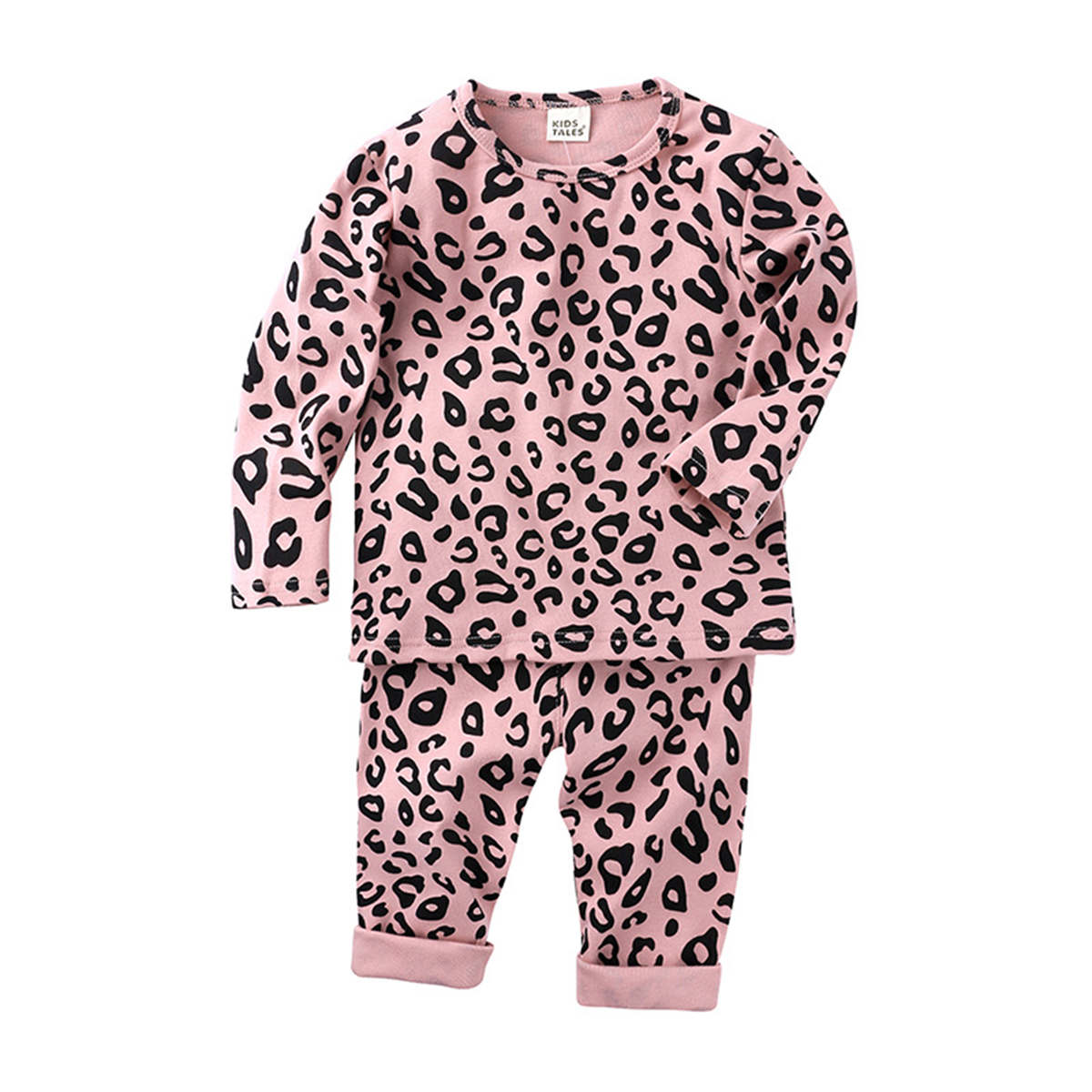 Children&#39;s leopard print stretch pajamas high waist belly protection two-piece set