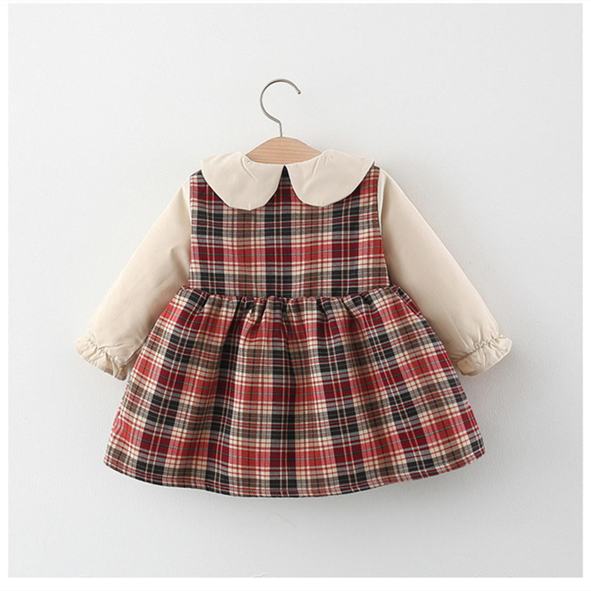 Girls plaid autumn and winter plus velvet splicing princess dress