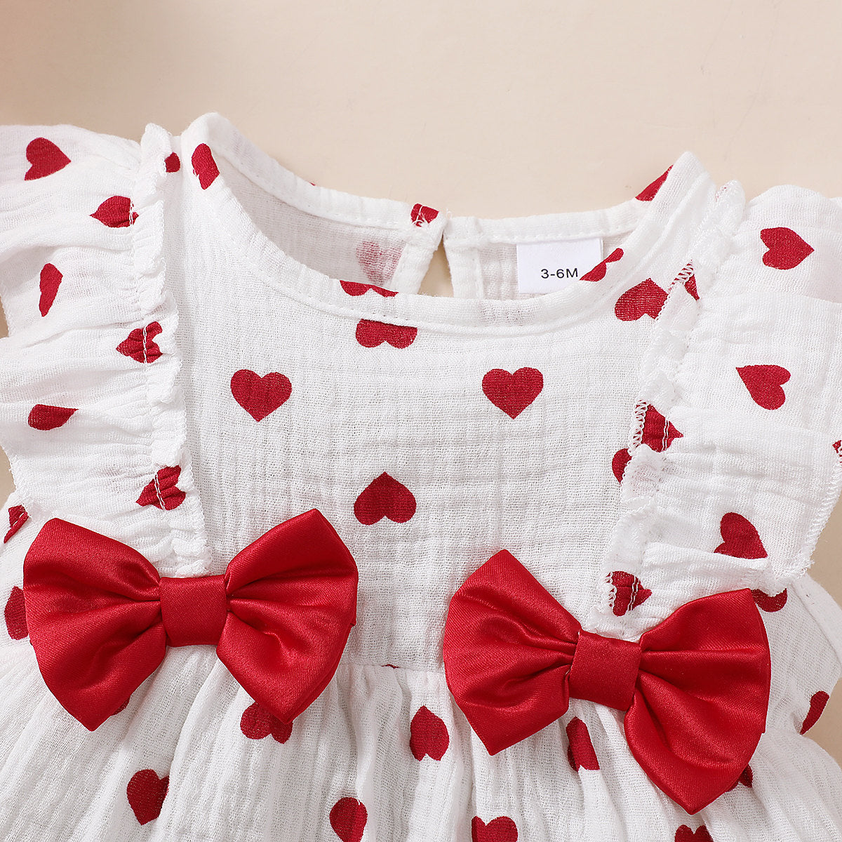 2-piece Baby Girl Pure Cotton Allover Heart Pattern Bowknot Decor Sleeveless Dress & Headwrap