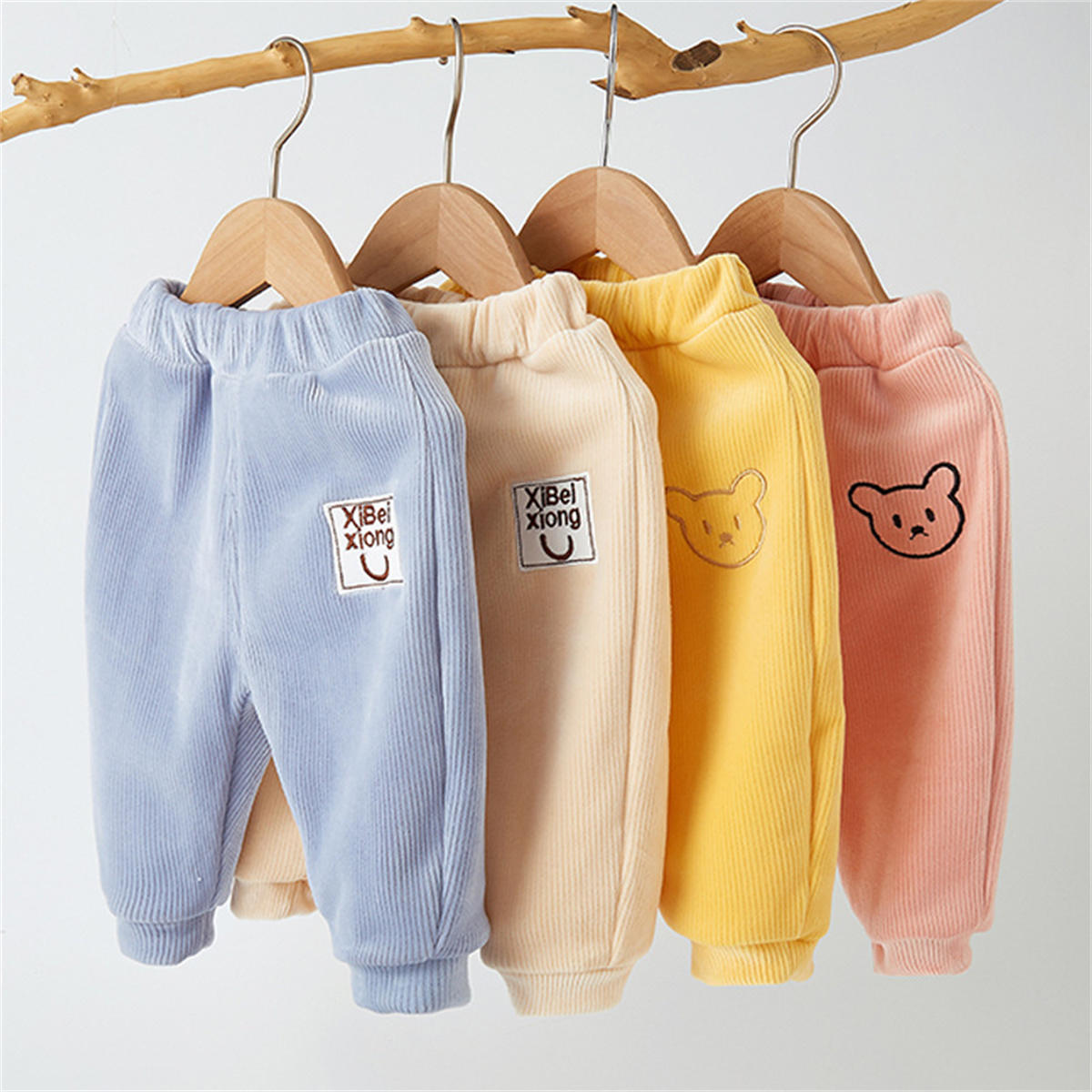 Baby Autumn and Winter Padded Warm Sweatpants Drawstring Legs