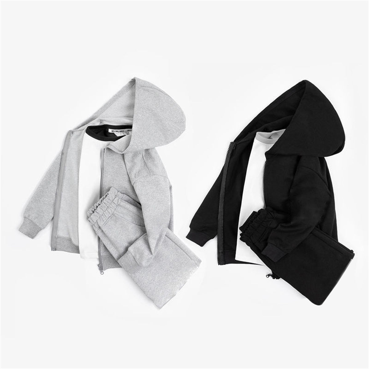 Solid color hooded cardigan sweatshirt suit sports suit two-piece set