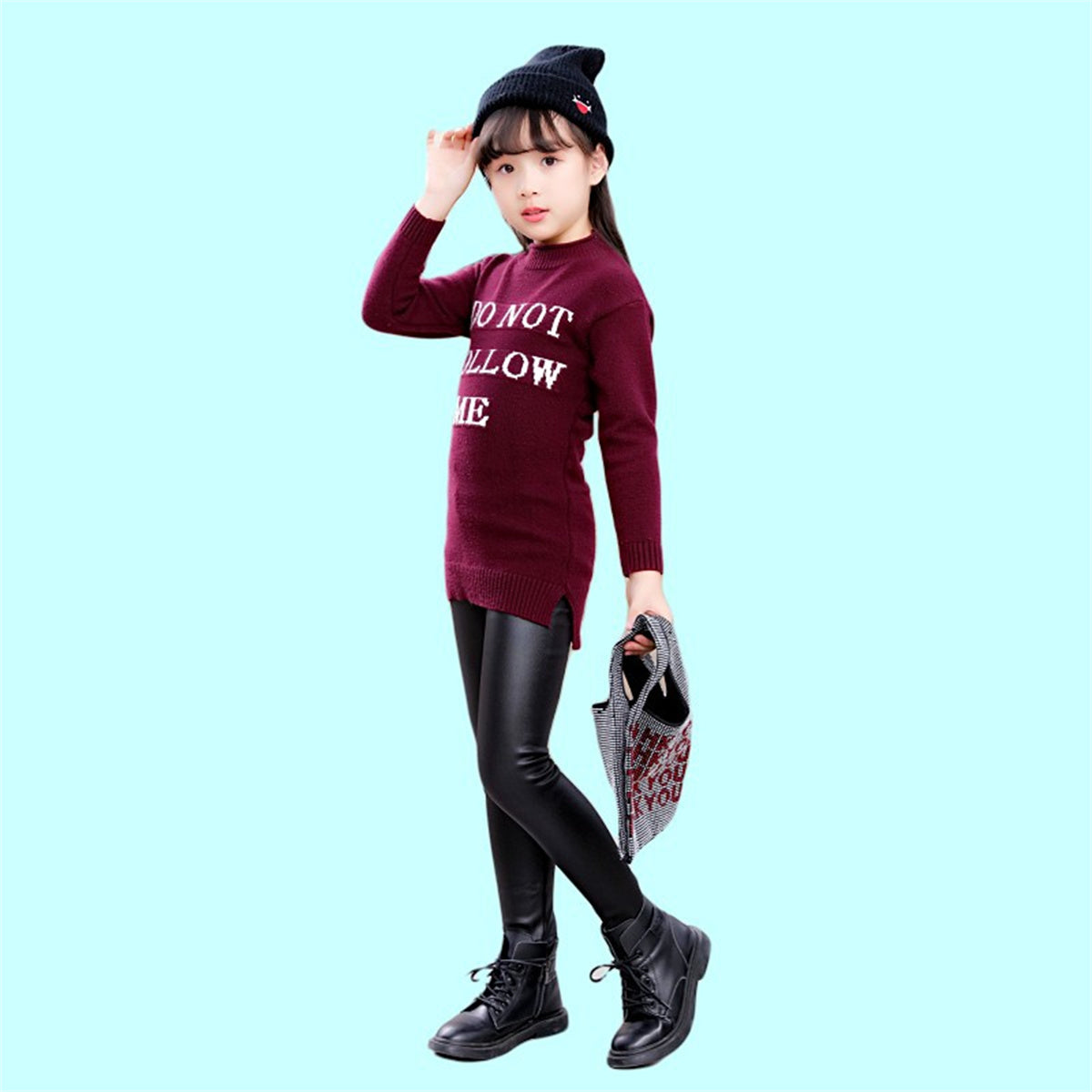 Children's faux leather pants, plush and thickened leggings