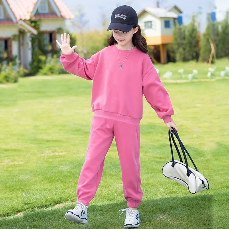 Big Kids Solid Color Basic Sports Suit