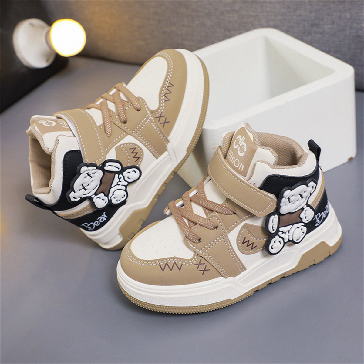 Three-dimensional bear simple urban style high-top sneakers for middle and large children and boys