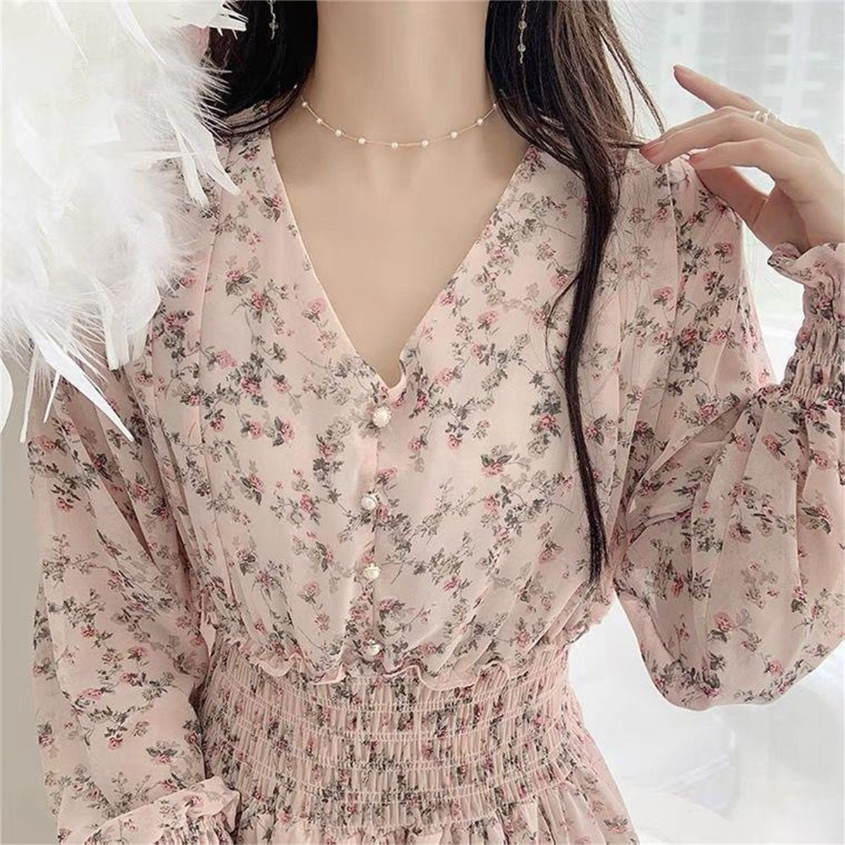 Adult floral chiffon ruffle dress