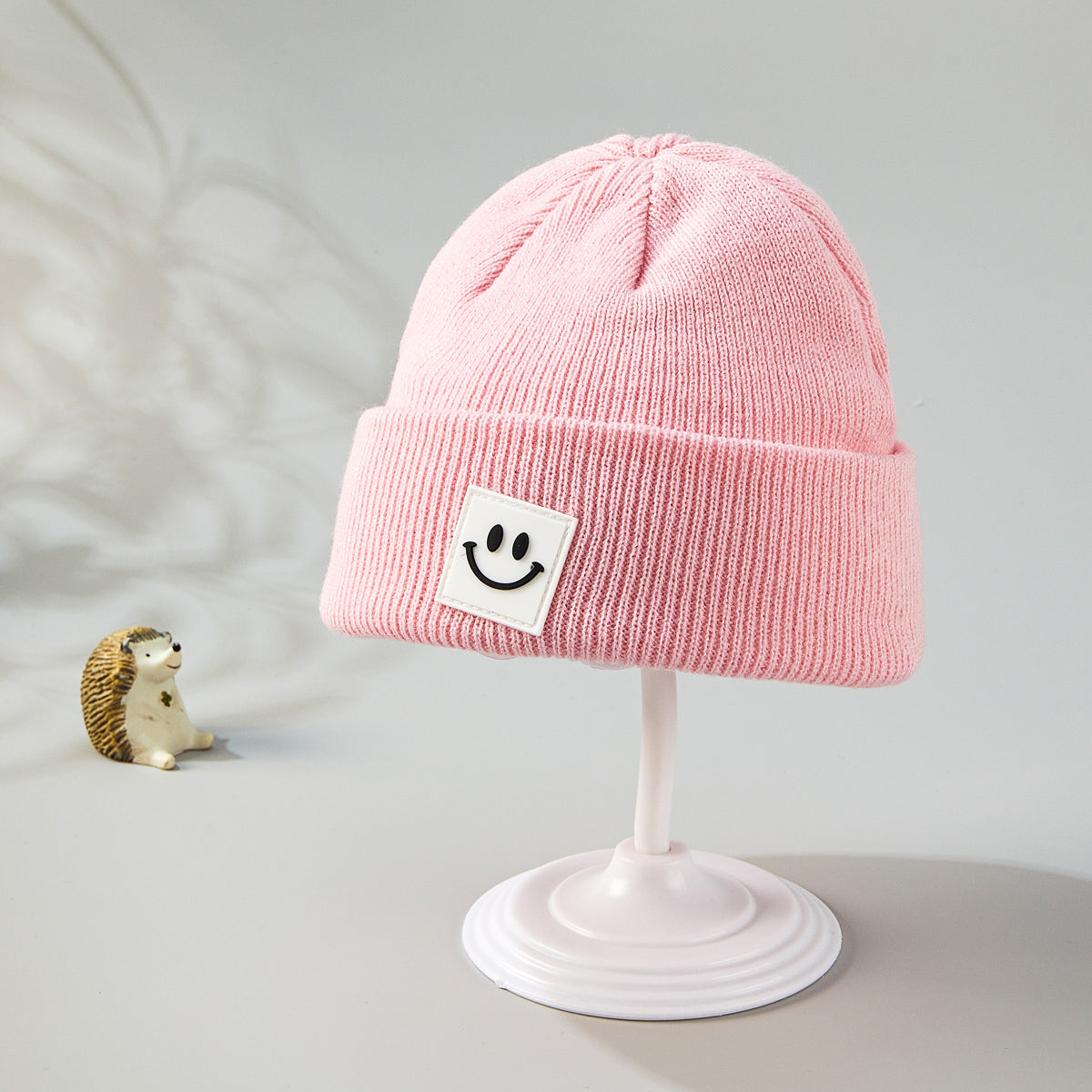 Baby Solid Color Smiley Pattern Wool Cap