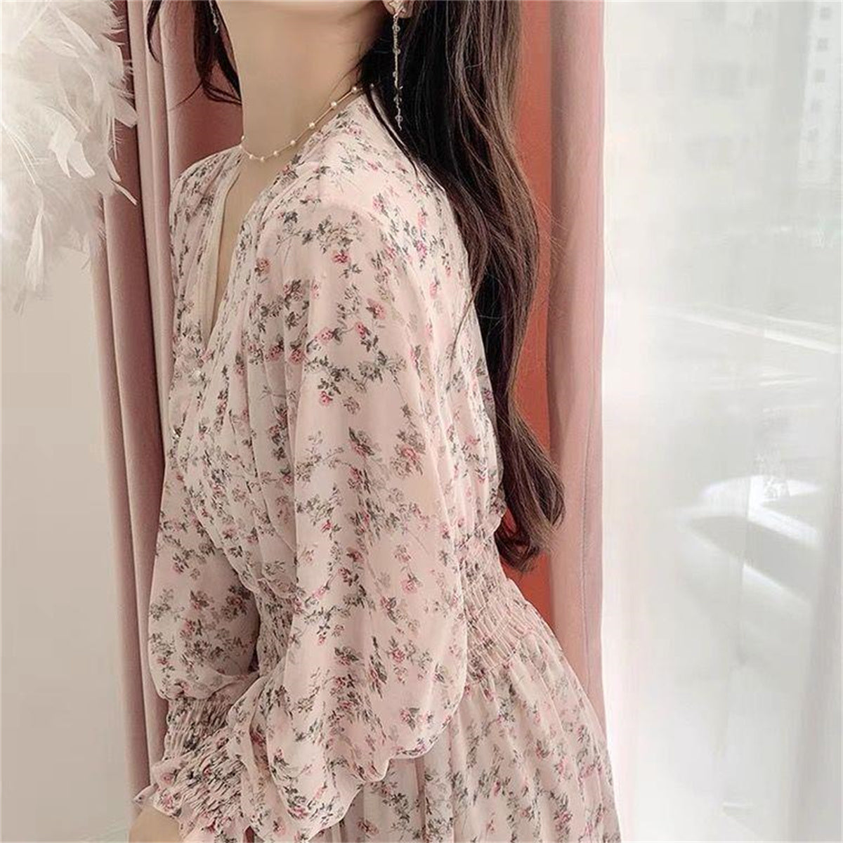 Adult floral chiffon ruffle dress