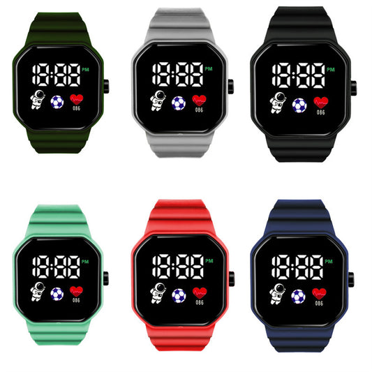 Square Button LED Waterproof Sports Electronic Watch for Kids and Boys