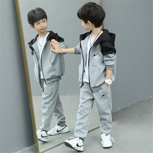 Children's cardigan sweatshirt hooded casual sports two-piece set