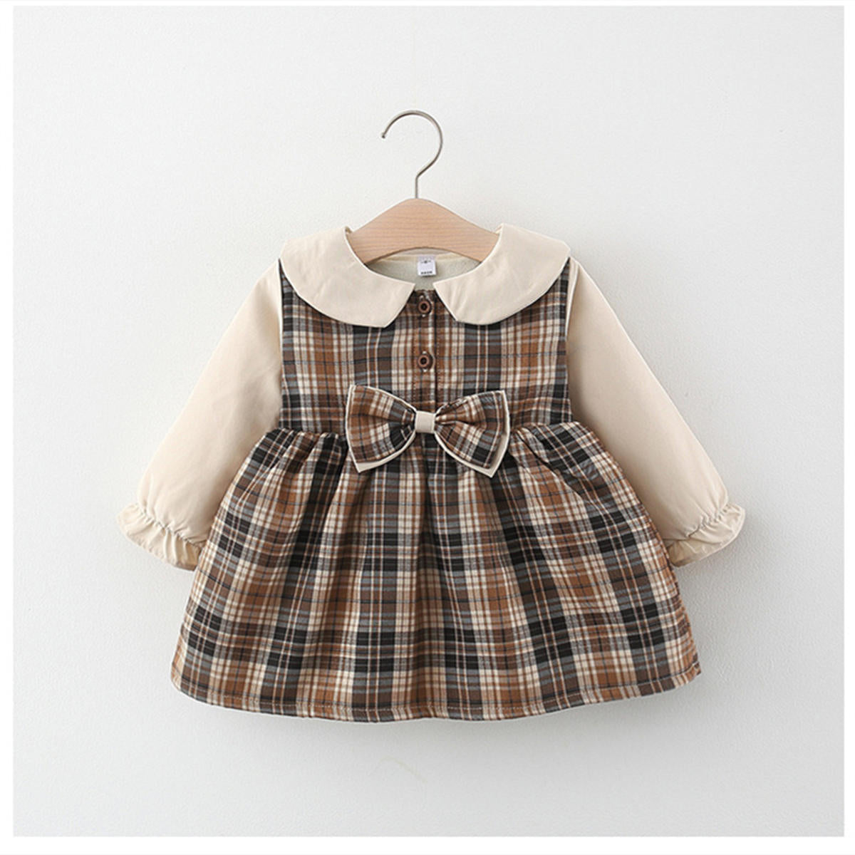 Girls plaid autumn and winter plus velvet splicing princess dress