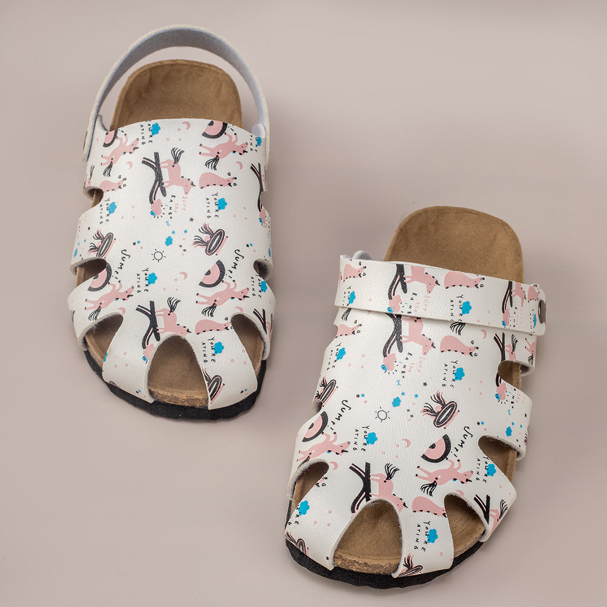 Casual children's closed toe two-way sandals flat-soled printed wear-resistant and lightweight