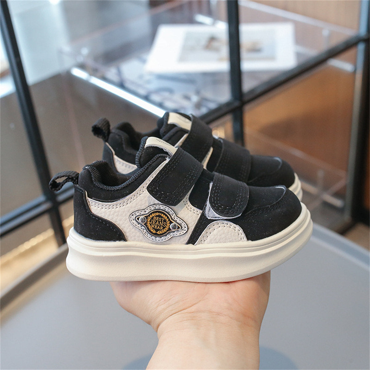 Cool and simple style for little boys, color matching, Velcro, lightweight, soft-soled low-top sneakers