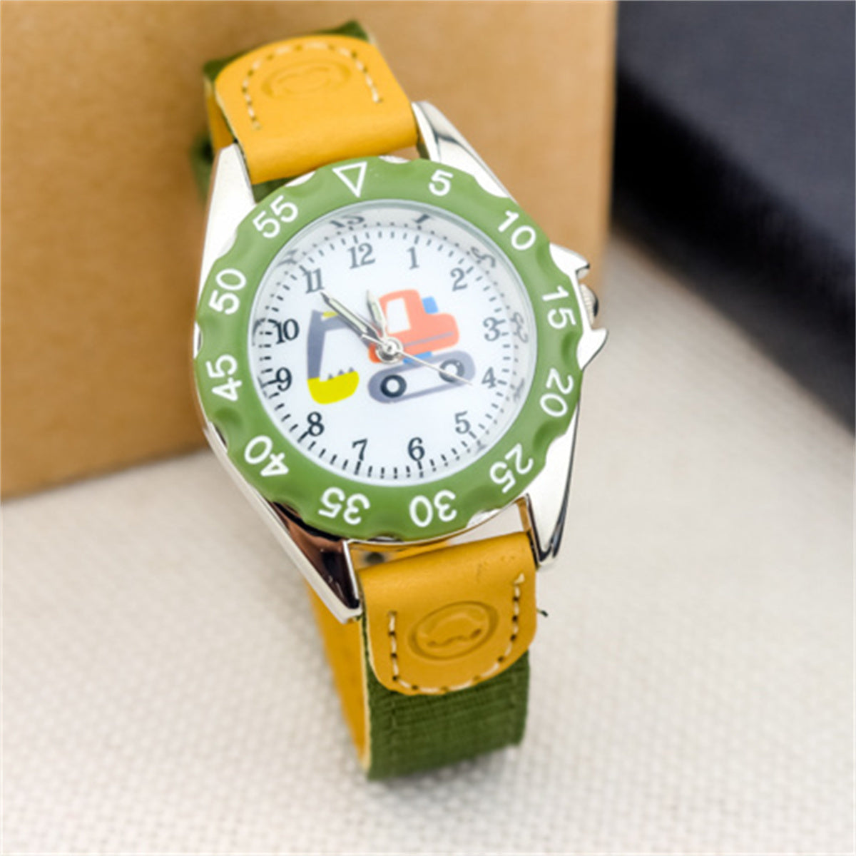 Children's cute excavator canvas breathable trendy luminous electronic watch