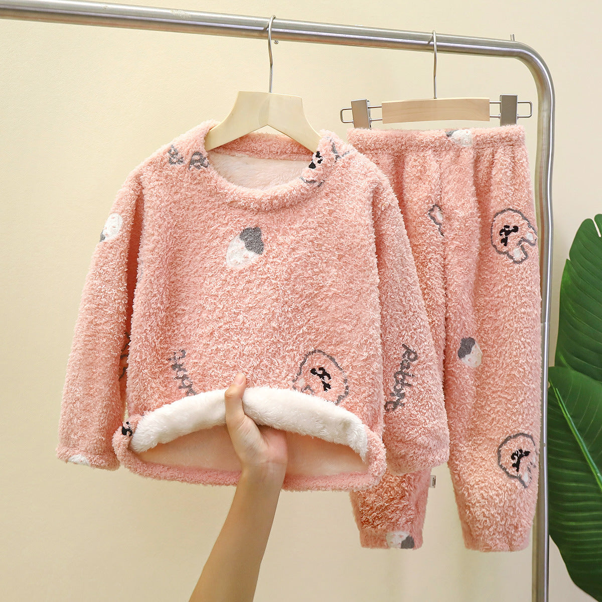 Baby plush warm home wear set