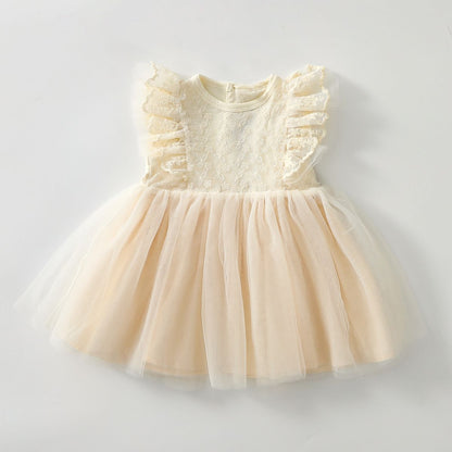 Flying sleeve lace mesh skirt