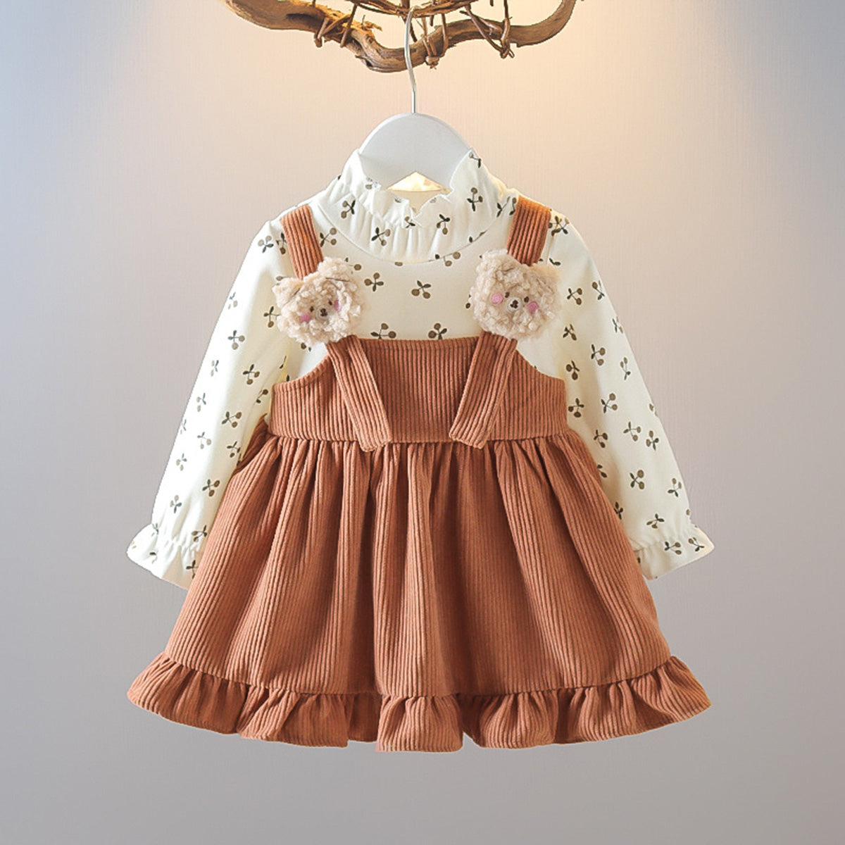 New spring and autumn girls' corduroy fake two-piece sheep head dress