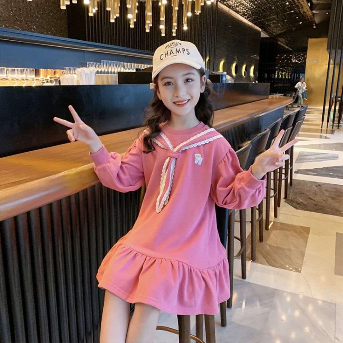 Girls autumn dress children's long-sleeved sweater dress spring and autumn middle and large children girls medium-length skirt