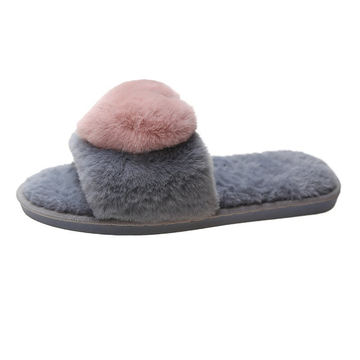 Furry love heart style autumn and winter temperament slippers shallow mouth women flat heel flat bottom daily home furry cotton slippers love word fur slippers