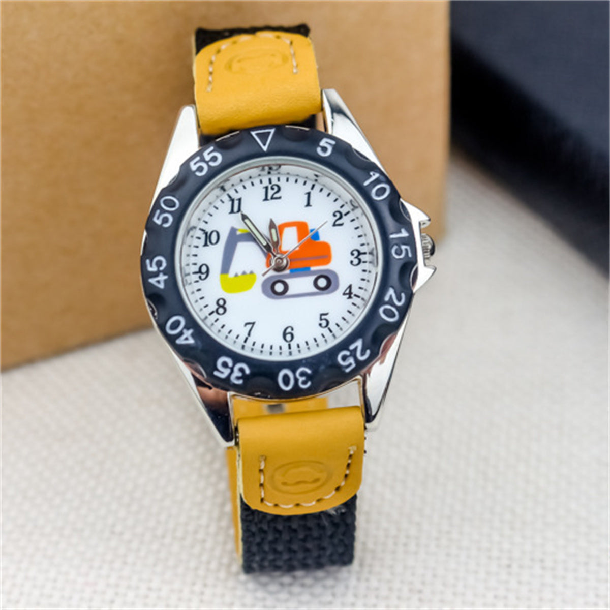 Children's cute excavator canvas breathable trendy luminous electronic watch