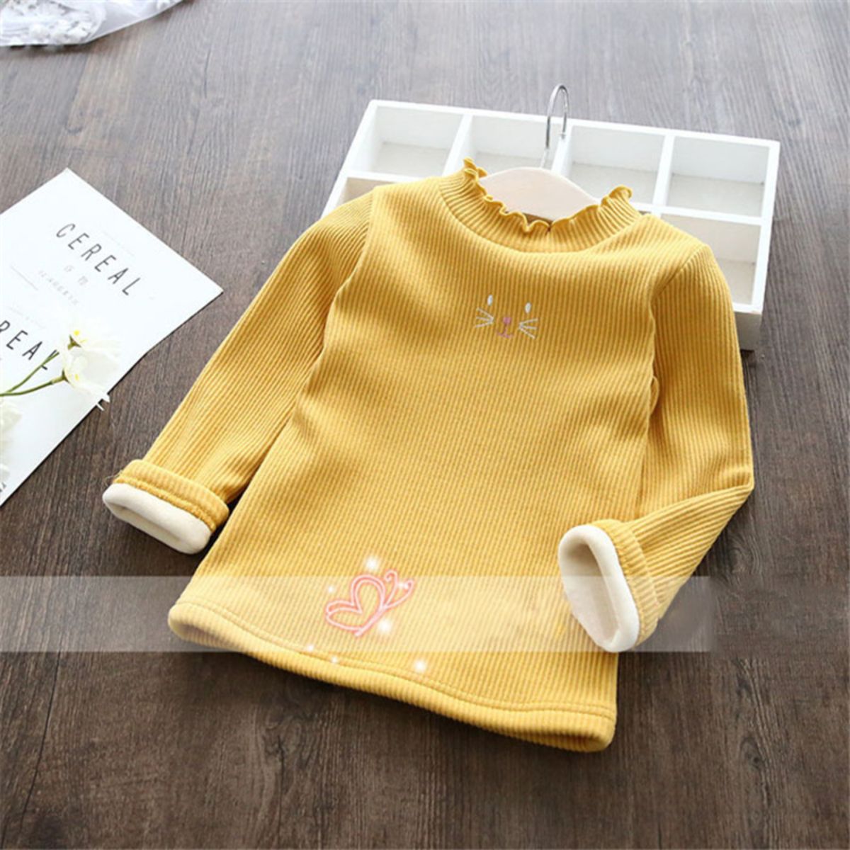 Girls Plush Bottoming Shirt Autumn and Winter Ruffled Thickened Warm T-shirt Children Baby All-match Fleece Sweater