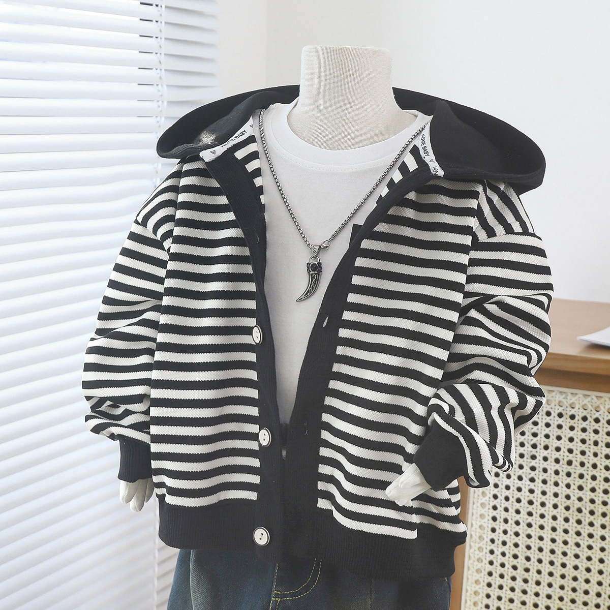 Children's hooded sweatshirt striped cardigan jacket