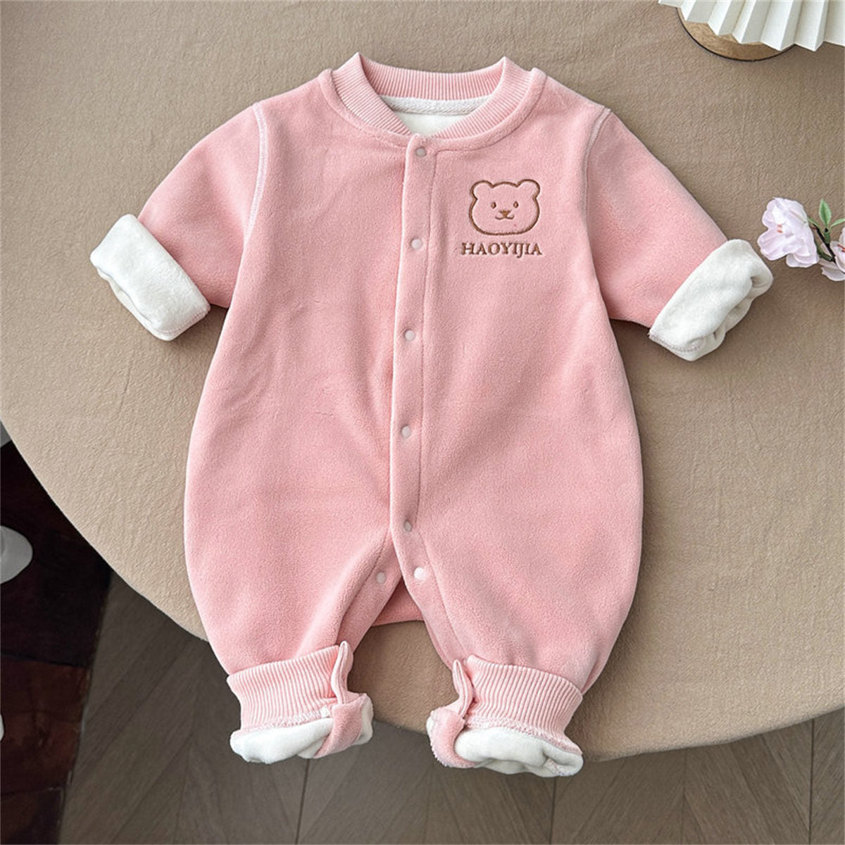 Baby autumn and winter bear fleece jumpsuit