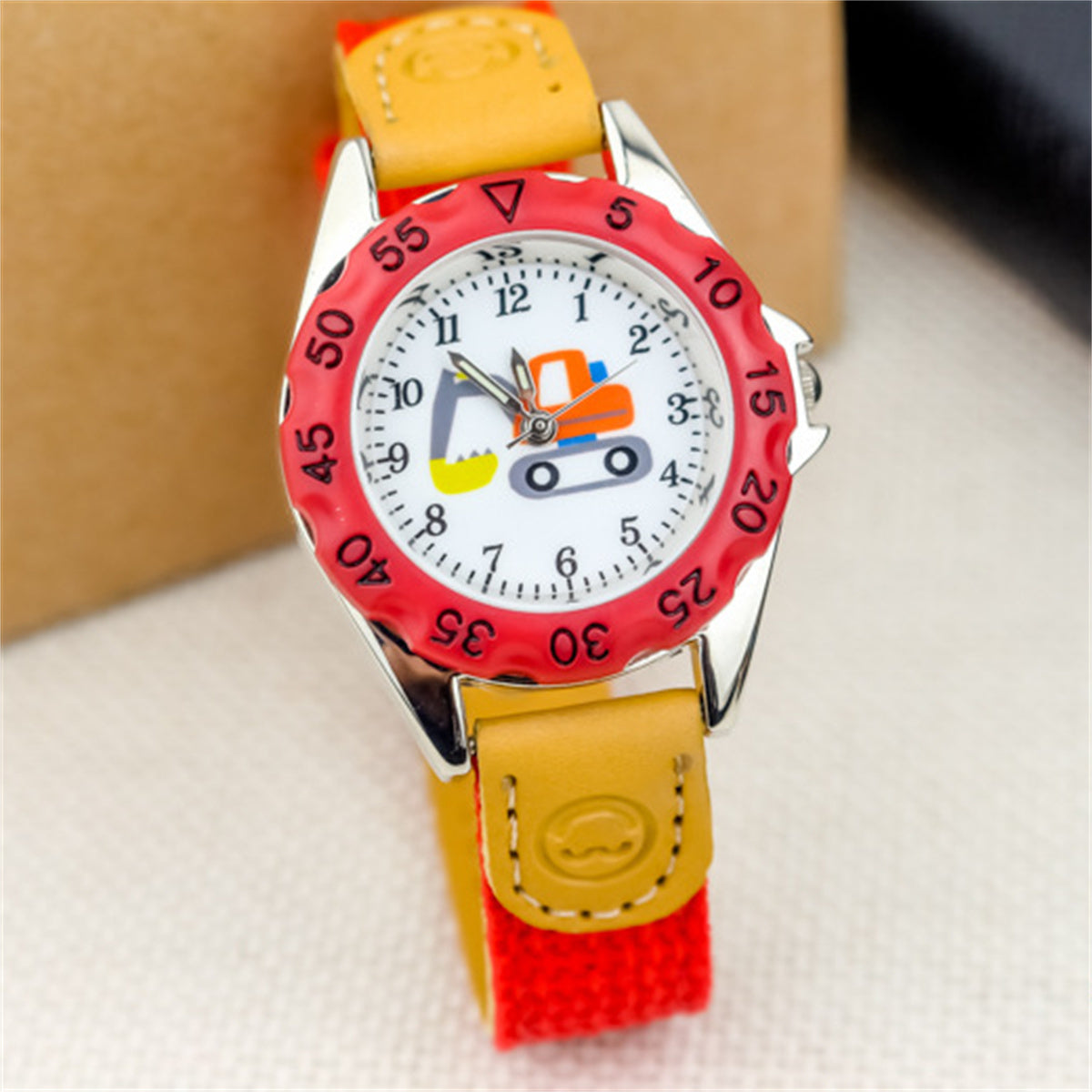 Children's cute excavator canvas breathable trendy luminous electronic watch