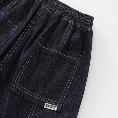 Number Patch Lightweight Denim Shorts