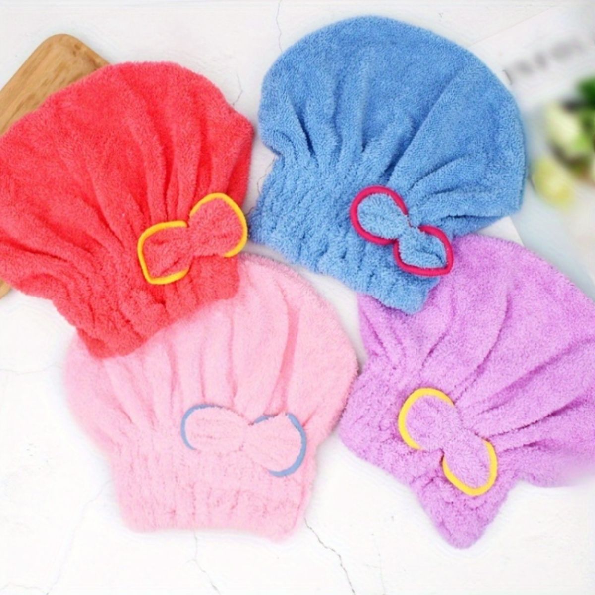 Bow Coral Fleece Princess Hat High Density Coral Fleece Dry Hair Hat